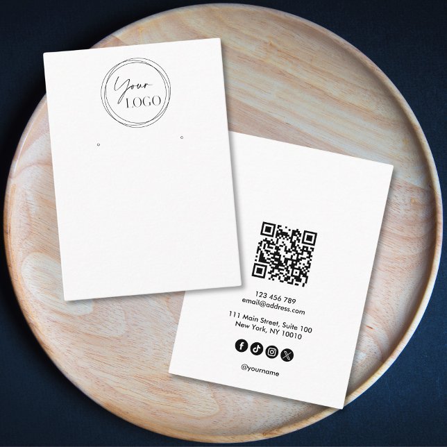 Simple Minimalist Your Business Logo QR Code  Business Card (simple minimalist jewellery display card with your logo and qr code)