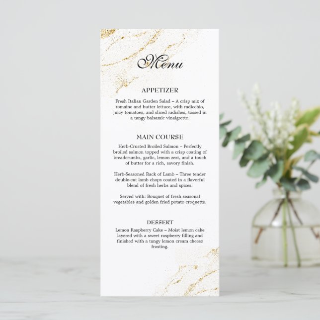 Simple Minimalistic Black and White Gold Wedding  Menu (Standing Front)