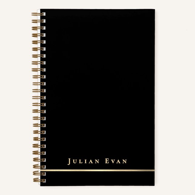 Simple Minimalistic Black & Gold Shiny Spiral Notebook (Front)