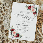 Simple Minimalistic Burgundy Blush Floral Wedding Invitation<br><div class="desc">This elegant Romantic Blooms collection features watercolor burgundy and blush florals with greenery leaves paired with a classy serif & delicate sans font in black,  and dusty rose back with a customisable monogram. Matching items available.</div>