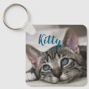 Simple Minimalistic Custom Pet Name and Photo Key Ring