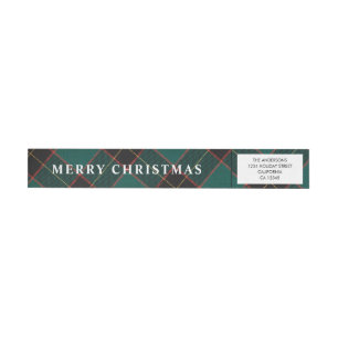 Simple Minimalistic Green Buffalo Plaid Christmas Wrap Around Label