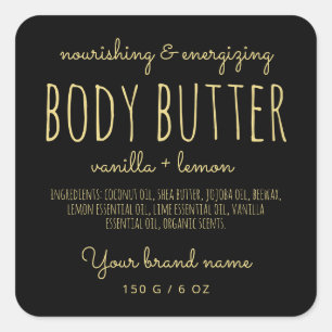 Simple minimalistic packaging black body butter  square sticker