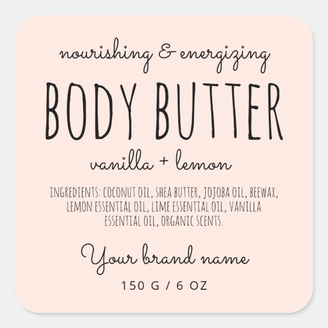 Simple minimalistic packaging blush body butter square sticker (Front)