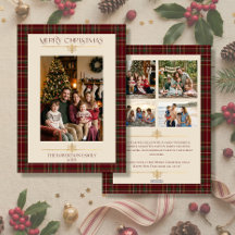 Simple Minimalistic Plaid Christmas 5 Family Photo