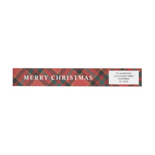 Simple Minimalistic Red and Green Plaid Christmas Wrap Around Label
