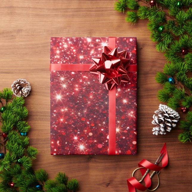 Simple Minimalistic Red Glitter Christmas Wrapping Paper (Holiday Gift)