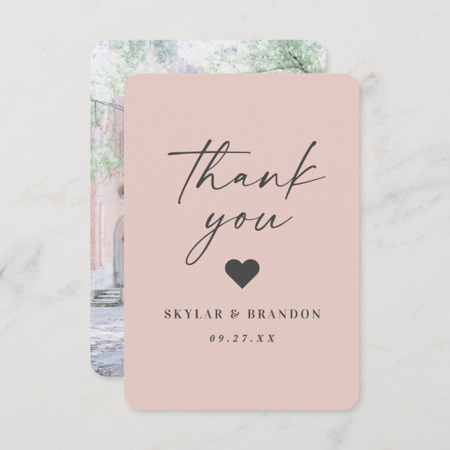 Simple Minimalistic Solid Colour Light Pink Weddin Thank You Card (Front/Back)