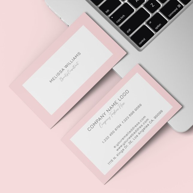 Simple Minimalistic White & Pink Border Busi Business Card (Creator Uploaded)