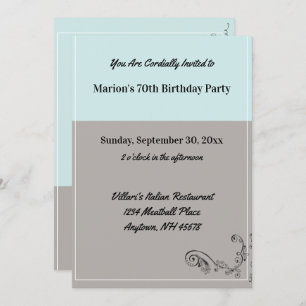 Simple Mint Blue Grey Birthday Party Restaurant Invitation