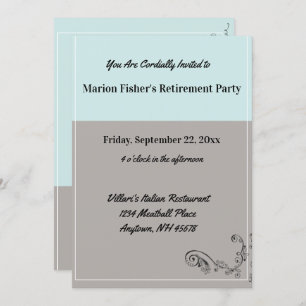 Simple Mint Blue Grey Retirement Party Restaurant Invitation