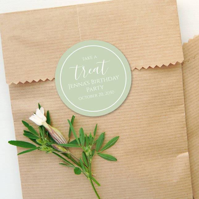 Simple Mint Green Birthday Calligraphy Cute Party Classic Round Sticker (Creator Uploaded)