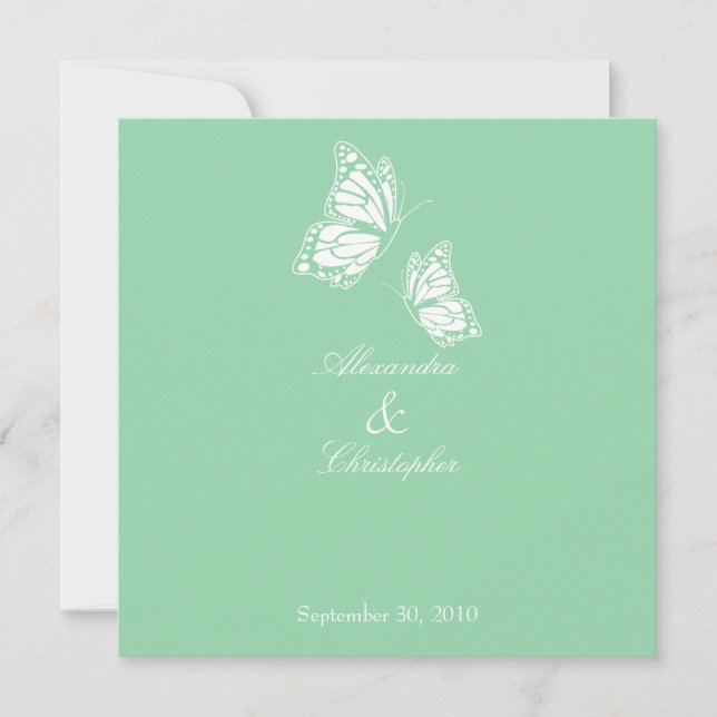 Simple Mint Green Butterflies Wedding Announcement (Front)