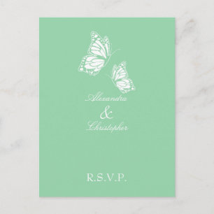 Simple Mint Green Butterfly RSVP Invitation Postcard