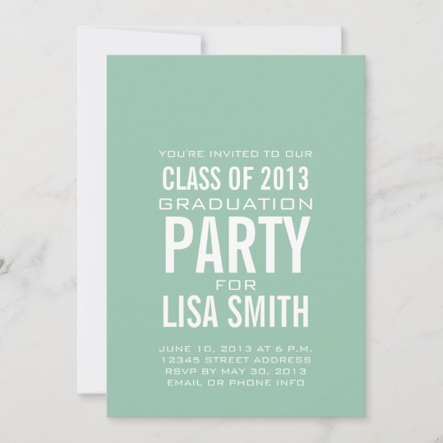 SIMPLE MINT GREEN CLASS OF 2013 PARTY INVITATION (Front)