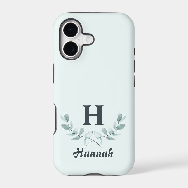 Simple Mint Green Eucalyptus Leaf Monogrammed (Back)