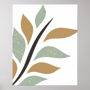 Simple Mint Green & Gold Branch Art Print