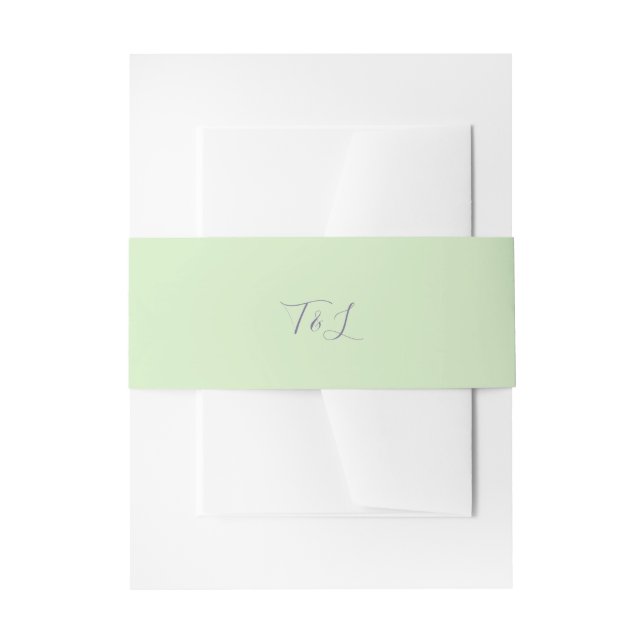 Simple Mint Green | Lavender Initials Wedding Invitation Belly Band (Front Example)
