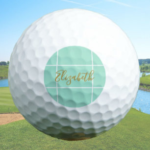 Simple mint green minimalist custom name ladies  golf balls