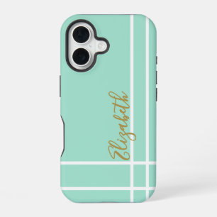 Simple mint green minimalist custom name ladies iPhone 16 case