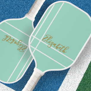 Simple mint green minimalist custom name ladies pickleball paddle