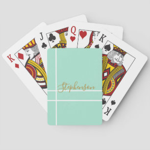 Simple mint green minimalist custom name  playing cards