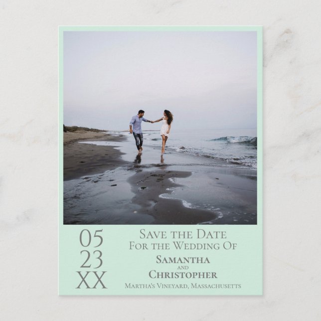Simple Mint Green Wedding Save the Date Photo Postcard (Front)