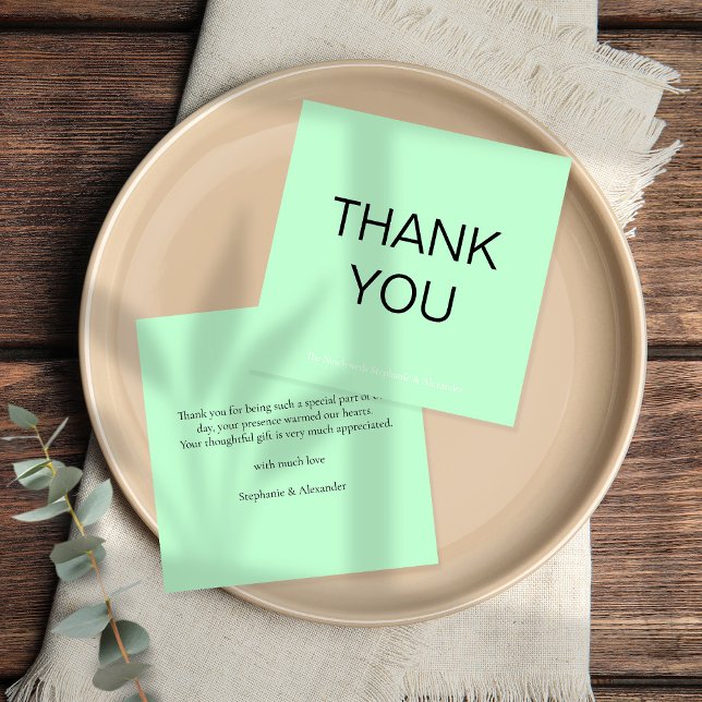 Simple Mint Green Wedding Thank You Square  Card (Creator Uploaded)