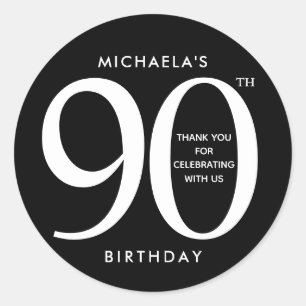 Simple, Miodern Black & White 90th Birthday Party Classic Round Sticker