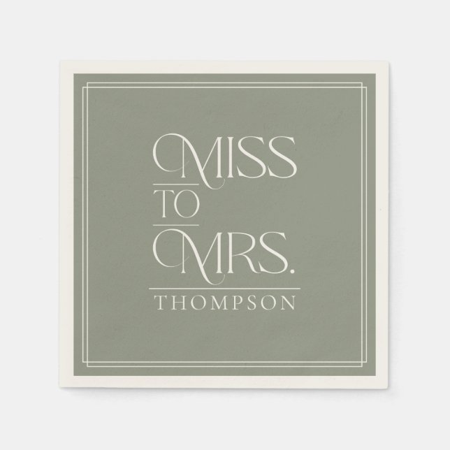 Simple Miss to Mrs Green Moss  Bridal Shower Paper Napkin (Front)
