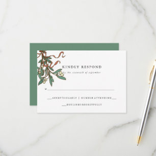 Simple Mistletoe Holiday Wedding RSVP Card