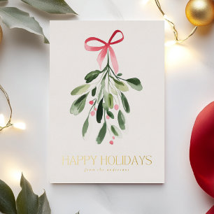 Simple Mistletoe Non Photo Christmas Gold Foil Holiday Card