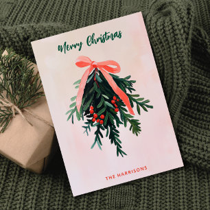 Simple Mistletoe Non Photo Modern Pink Painting Invitation