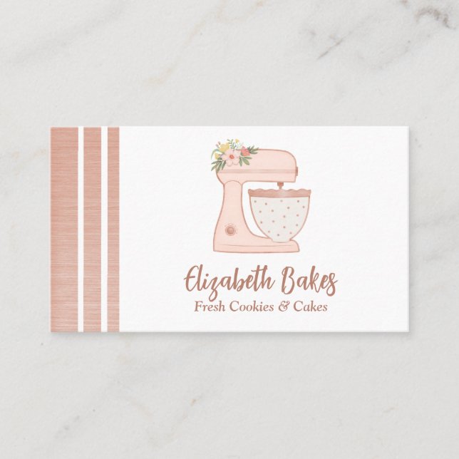 Simple Mixer Floral Cake Bakery Business Card (Front)
