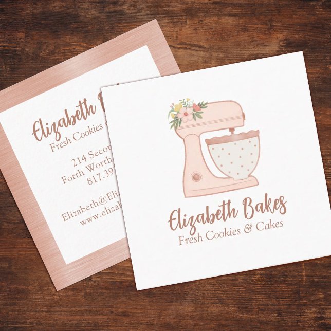 Simple Mixer Floral Cake Bakery Business Card (Creator Uploaded)