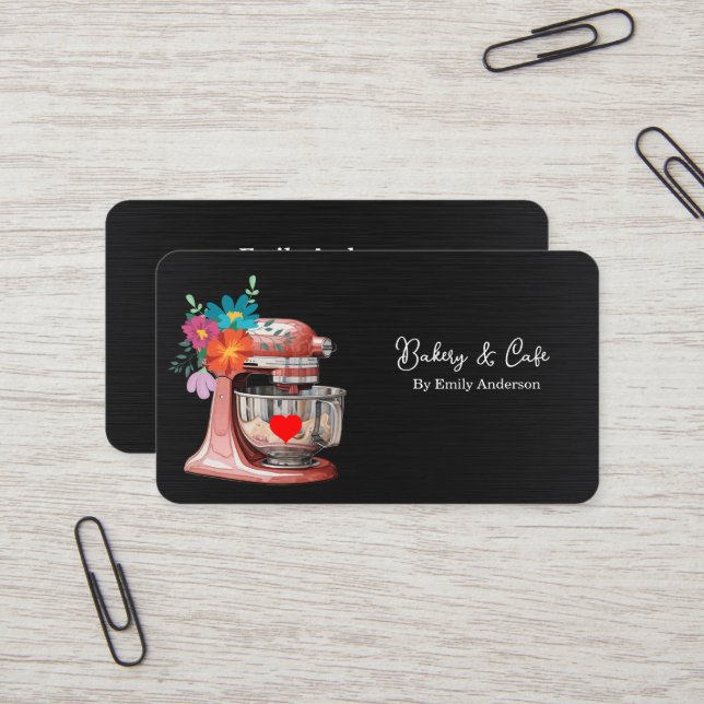 Simple Mixer Floral Cake Bakery  Business Card (Front/Back In Situ)