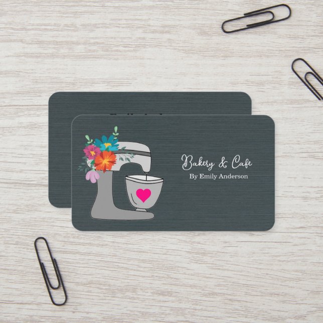 Simple Mixer Floral Cake Bakery  Business Card (Front/Back In Situ)
