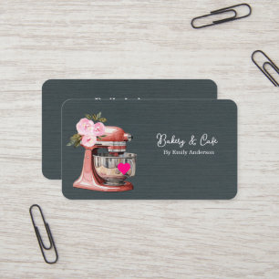 Simple Mixer Floral Cake Bakery  Business Card