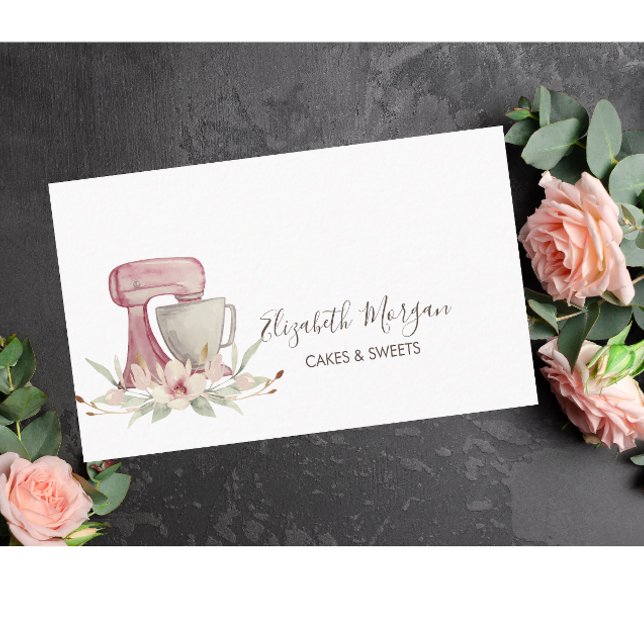 Simple Mixer Flower Bakery Business Card (Creator Uploaded)