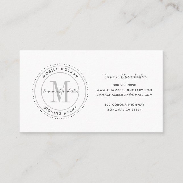 Simple Mobile Notary Stamp Notary Signing Agent Business Card (Front)