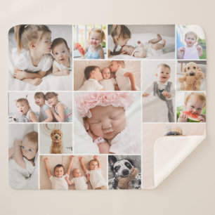 Simple Modern 15 Photo Collage Sherpa Blanket (M)