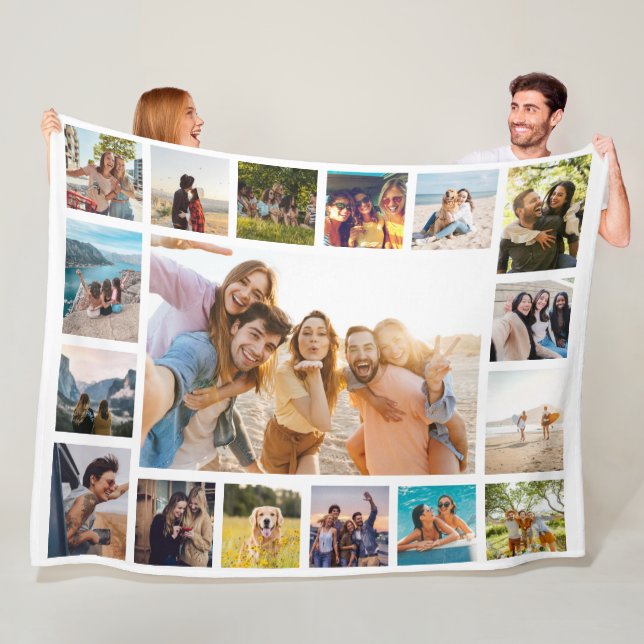 Simple Modern 17 Photo Collage Fleece Blanket (In Situ)