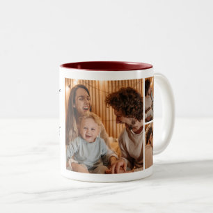 Simple Modern 1st Fathers Day photo family collage Two-Tone Coffee Mug