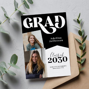 Simple modern 2 graduate photos black graduation announcement