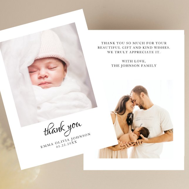 Simple Modern 2 Photo Baby Shower Thank You Card (Creator Uploaded)