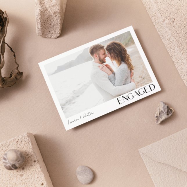 Simple Modern 2 Photo Script Engagement Party Announcement (Engaged & Excited! Join Us for the Party 🥂💍 [Personalize Here])