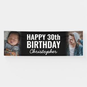 Simple Modern 2 Photo Script Happy Birthday Party Banner