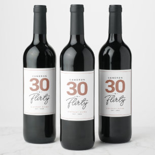 Simple Modern 30 Flirty Personalised Wine Label