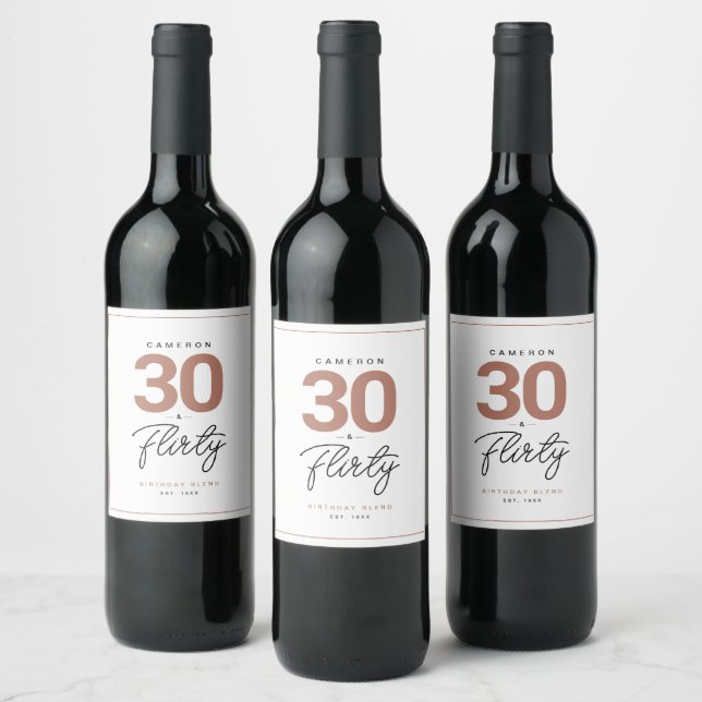 Simple Modern 30 Flirty Personalised Wine Label (Bottles)