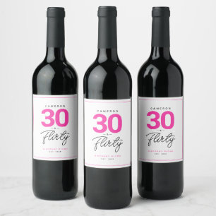 Simple Modern 30 & Flirty Personalised Wine Label